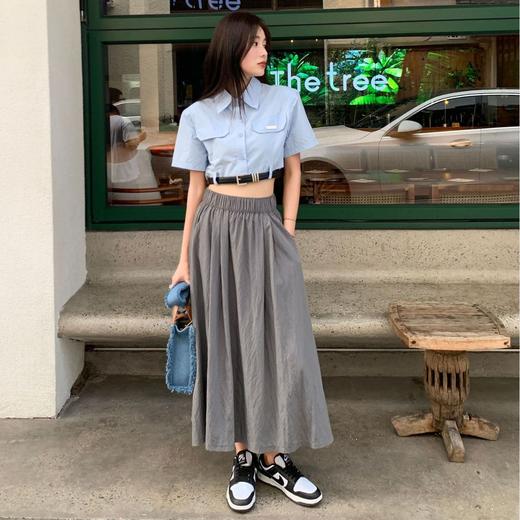 【夏日显瘦，时尚优雅】山本半身裙女中长款 夏季过膝显瘦长裙 复古A型褶皱慵懒风裙子 淑女范十足！ 商品图1