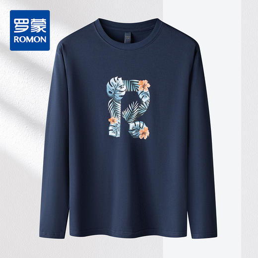 14LP37933【桑蚕丝混纺】罗蒙春秋圆领印花T恤男长袖t恤男时尚男士t恤长袖秋衣男 商品图0