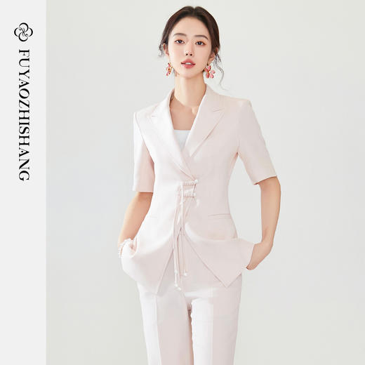 FUYAO扶摇 国风流苏盘扣西装外套女夏季短袖小个子新中式西服上衣 商品图1