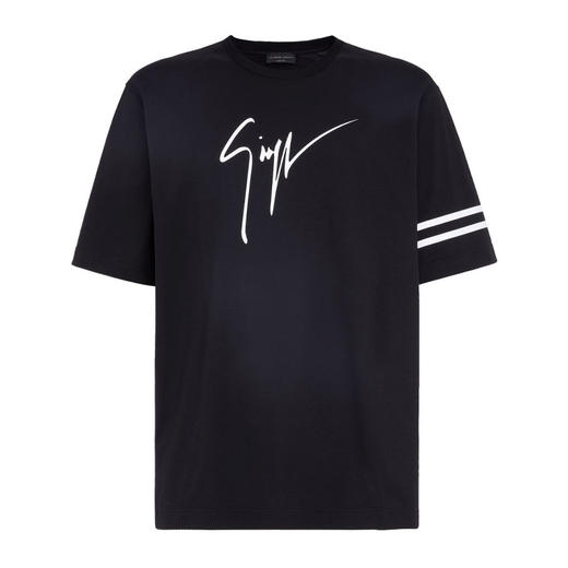 Giuseppe Zanotti 男士签名涂鸦徽标印花棉质圆领短袖T恤 黑色 ERU3013004 商品图0