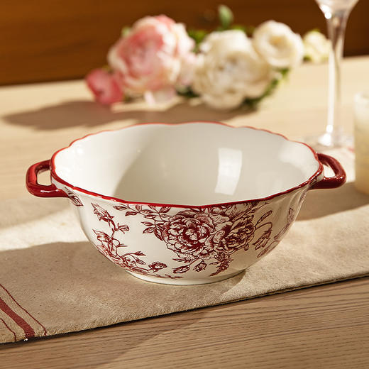 摩登主妇玫瑰假日复古餐具陶瓷双耳汤碗家用大号汤盆泡面碗汤面碗 商品图3