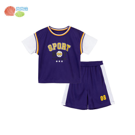 贝贝怡童装男童运动套装儿童假两件网眼透气凉感篮球服2024新夏装ZB2DT002
 商品图3
