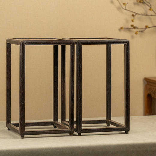 清 红木镶云石四面平花几摆件（一对） 商品图4