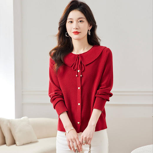 CC17-1922娃娃领春秋季外套女装2024新款上衣洋气减龄小个子针织开衫薄外搭 商品图0