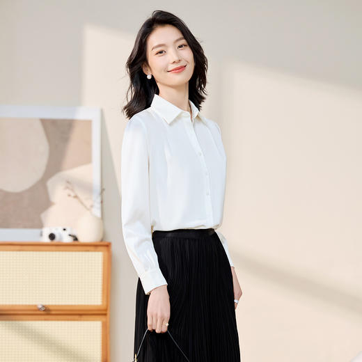 【舒适优雅】罗蒙女士长袖衬衫百搭日常大众时尚商务通勤开衫衬衫女 商品图3
