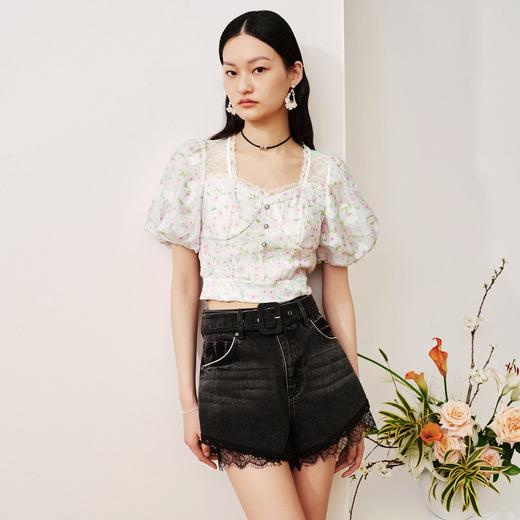 MAXRIENY | 欧式田园风雪纺衫23夏款甜美少女感方领泡泡袖上衣截(货号:MS88TP299F70) 商品图0