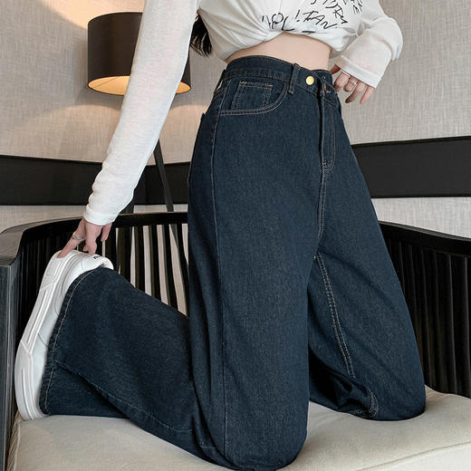 春季新款2025韩版大码胖妹妹宽松不规则高腰显瘦阔腿牛仔裤女 商品图2