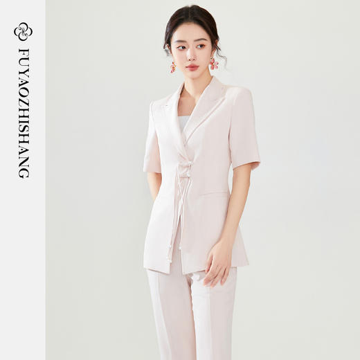 FUYAO扶摇 国风流苏盘扣西装外套女夏季短袖小个子新中式西服上衣 商品图0