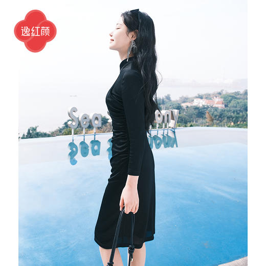 上海逸红颜特价新款 寒山 2025年春季醋酸弹力针织旗袍改良版裙女 商品图2