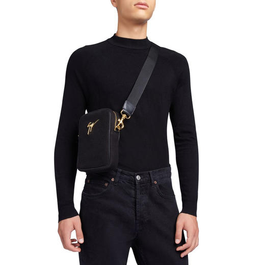 Giuseppe Zanotti 男士金属签名徽标单肩包 黑色 EBU4003001 商品图3