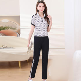 OYMXYKL-LSA17-L-2024年夏款短袖印花时尚小衫简约宽松修身显瘦小脚裤休闲两件套装