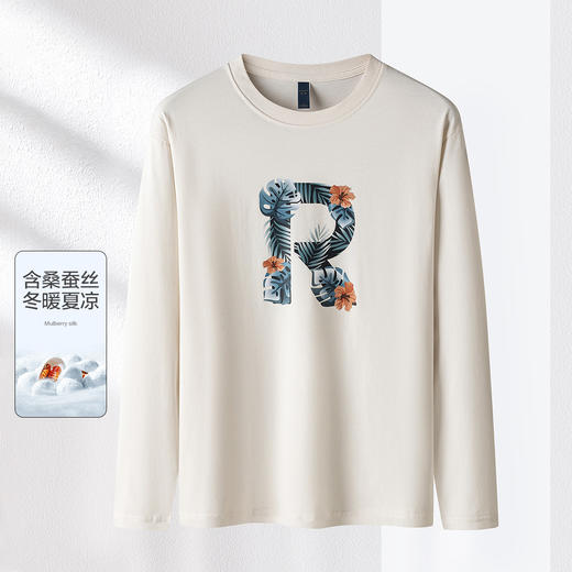 14LP37933【桑蚕丝混纺】罗蒙春秋圆领印花T恤男长袖t恤男时尚男士t恤长袖秋衣男 商品图3