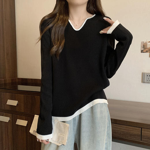 大码女装2025春装新款洋气V领针织衫胖mm宽松百搭毛衣打底衫 商品图3