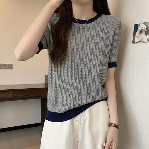 大码女装2025夏季洋气冰丝针织衫短袖T恤胖mm巨显瘦遮肚正肩上衣 商品图5