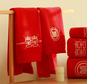 【2条装】自然醒双喜毛巾纯棉红色结婚毛巾一对装喜事毛巾回礼伴手礼新婚陪嫁全棉大红WDF