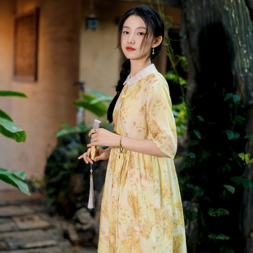 【麻韵花影】碎花复古中国风，翻领苎麻棉麻连衣裙QM-6275 商品图2