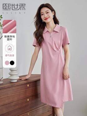 【五折购】熙世界休闲POLO领连衣裙女短袖2025夏新款甜美学院风收腰裙子