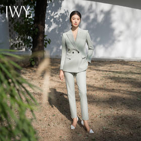 IWY/清新绿色西装套装宽松版休闲韩版显瘦商务西服干练ol职场服装C14218+P14218