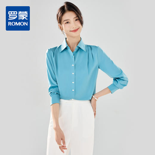 【舒适优雅】罗蒙女士长袖衬衫百搭日常大众时尚商务通勤开衫衬衫女 商品图0