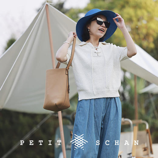 PETIT SCHAN小闪 CLO#235 White sand beach 白色沙滩 纯棉系带设计针织短袖 商品图0
