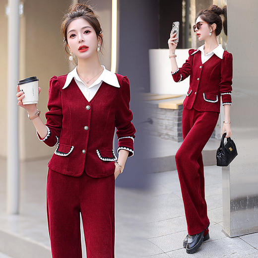 2024春季新款气质减龄显瘦小香风灯芯绒通勤职业套装HR-HMQY5169 商品图1