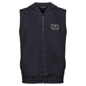 Giuseppe Zanotti 男士签名徽标贴花无袖连帽运动衫 黑色 ERU4004001