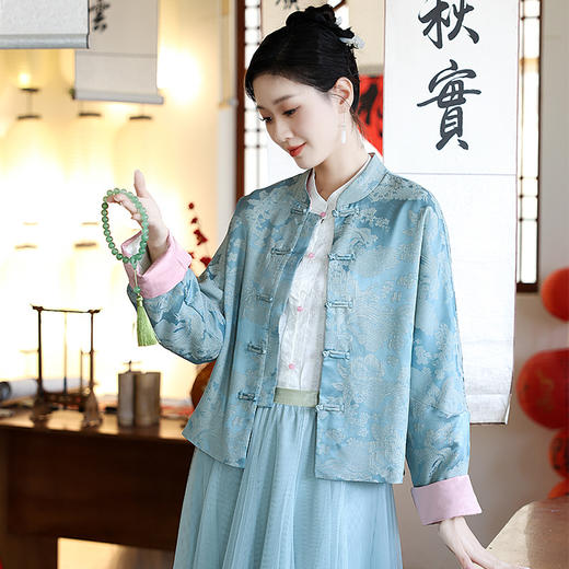 新中式提花圆领，拼接长袖外套上衣KQL-422H2309 商品图3