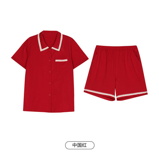 都市丽人生活家居春夏睡衣女凉感无尘棉家居服薄款短袖短裤女士套装新年本命年红品LH41B9 商品图12
