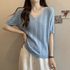 夏季遮肚子显瘦v领减龄冰丝短袖t恤女大码胖mm遮肉百搭打底衫上衣 商品缩略图2