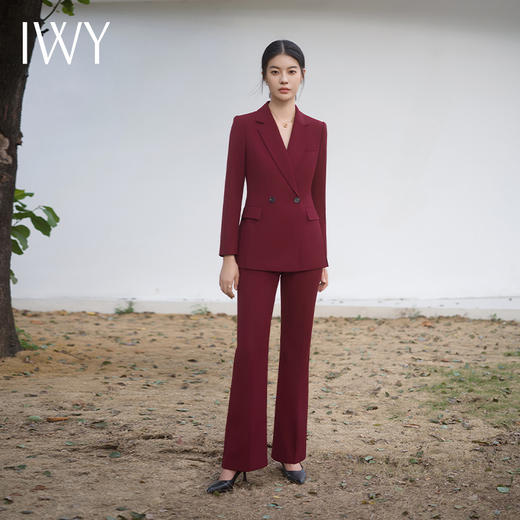 IWY/酒红色西装套装春高级感设计师主持人艺考播音服装修身气质职业装C14220+P34217 商品图2