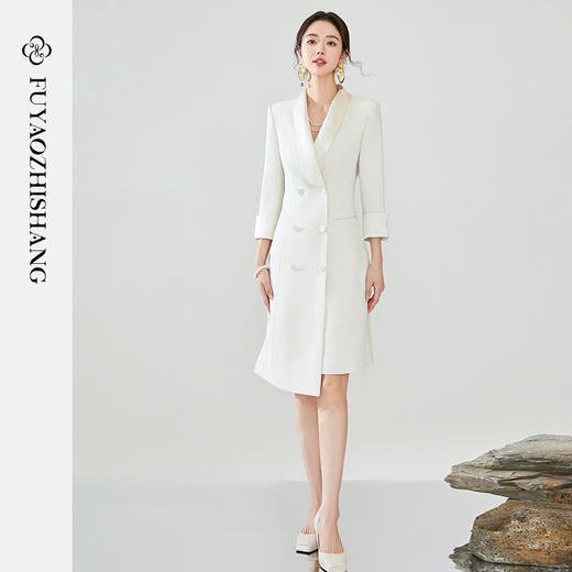 FUYAO扶摇 简约气质双排扣西装连衣裙职场通勤高端正式场合职业裙 商品图3