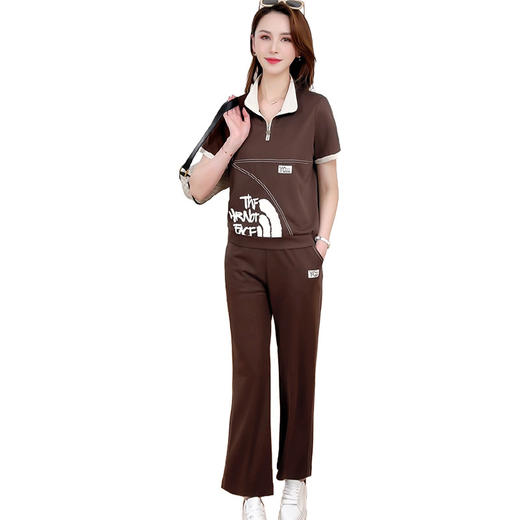 OYMXYKL-LSA13-L夏款短款洋气休闲短袖小衫简约修身显瘦时尚直筒裤运动两件套装 商品图4