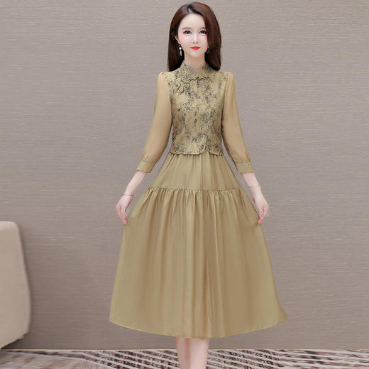 印花假两件大摆长裙，新中式国风优雅连衣裙QYM-XQD-53A2405-L 商品图0