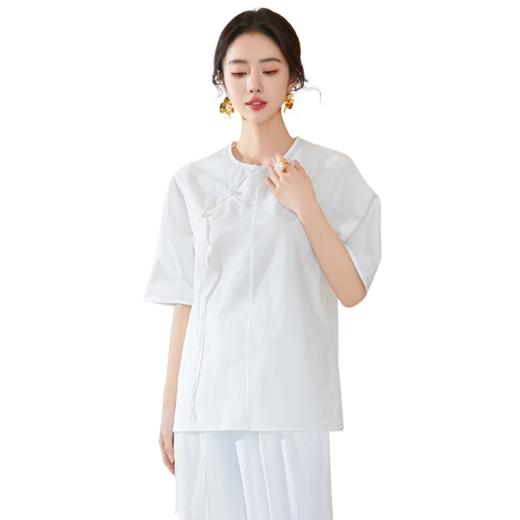FUYAO扶摇 白色衬衫女新中式斜襟上衣2024夏季新款汉元素纯棉衬衣 商品图4