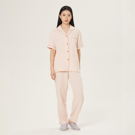 连绵·双层纱绉布100%棉开衫短袖长裤睡衣（男/女） 商品图12