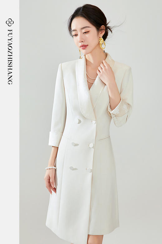 FUYAO扶摇 简约气质双排扣西装连衣裙职场通勤高端正式场合职业裙 商品图5