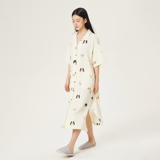 连绵·双层纱绉布100%棉开襟小狗图案连衣裙（女款） 商品图6