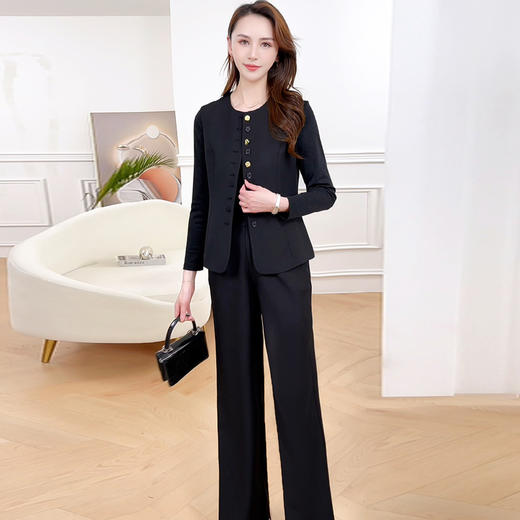 QYMXYKL-MB1012-L-24年夏款短款长袖洋气小香风外套宽松修身时尚显瘦阔腿裤两件套装 商品图1