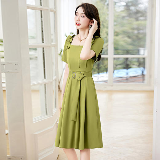 HRFS-713-19夏季上新气质时尚简约大方轻奢设计高级感高腰纯色连衣裙 商品图5