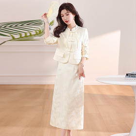 HR WA8025-19套装气质时尚小香风盘扣提花两件套裙