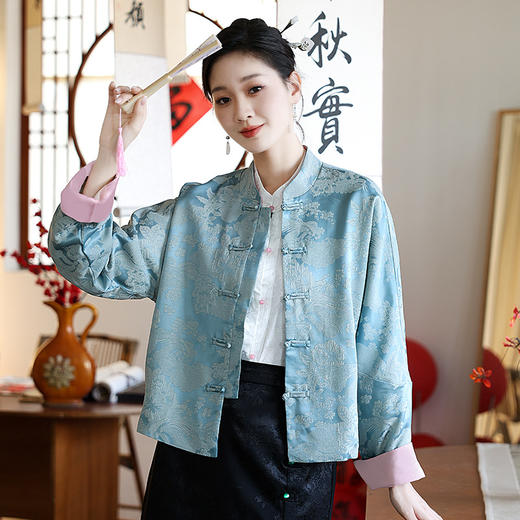 新中式提花圆领，拼接长袖外套上衣KQL-422H2309 商品图1