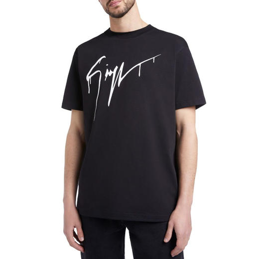 Giuseppe Zanotti 男士签名涂鸦徽标印花棉质圆领短袖T恤 黑色 ERU2015002 商品图1