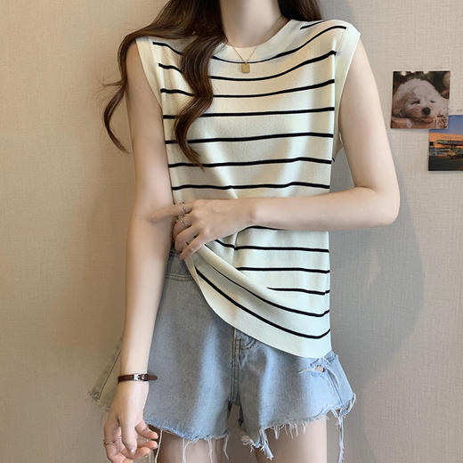 2025夏装新款大码洋气条纹背心T恤胖mm宽松冰丝针织吊带上衣 商品图2
