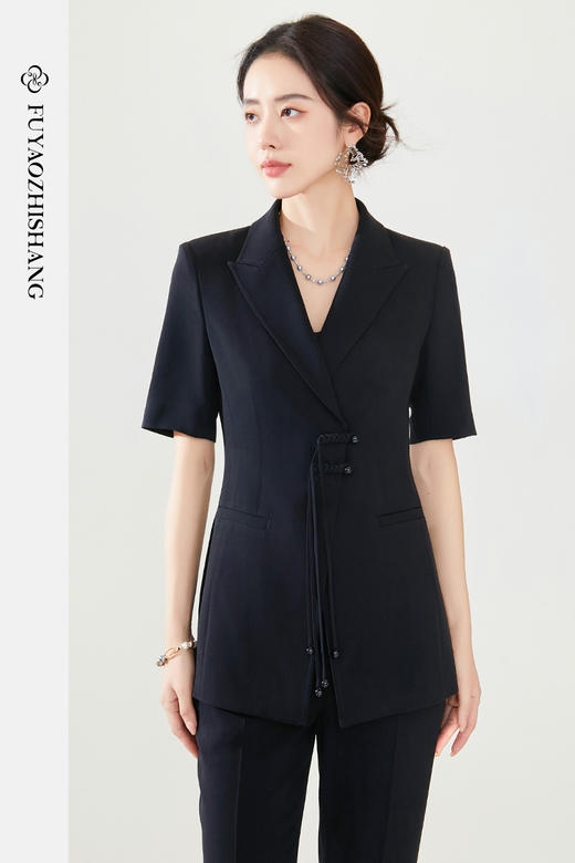 FUYAO扶摇 2024夏季新中式女装国风盘扣西装套装女短袖高端西服女 商品图5