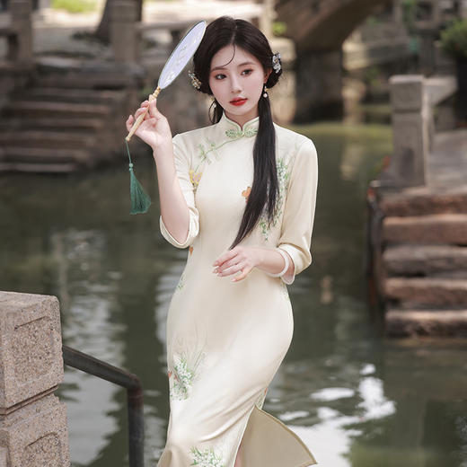 新中式麂皮绒，素雅年轻旗袍MLS-6733 商品图0