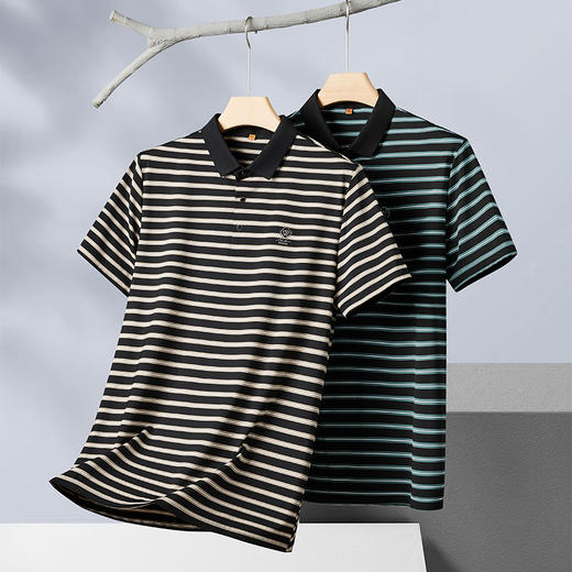 【冰丝高弹】【新款DDP】大依优型大码短袖Polo衫条纹翻领加肥加大男士大号弹力透气舒适夏季半袖 商品图1