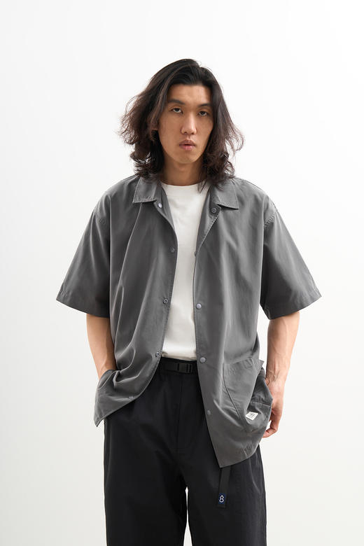 吃茶去chichaqu2024混纺天丝不对称口袋短袖衬衫宽松复古经典休闲 商品图5