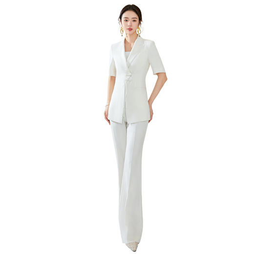 FUYAO扶摇 夏天穿搭一整套新中式白色西装套装流苏盘扣西服两件套 商品图4