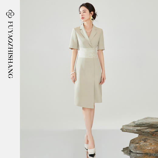 FUYAO扶摇 新中式连衣裙女2024夏新款温柔收腰显瘦国风盘扣西装裙 商品图3