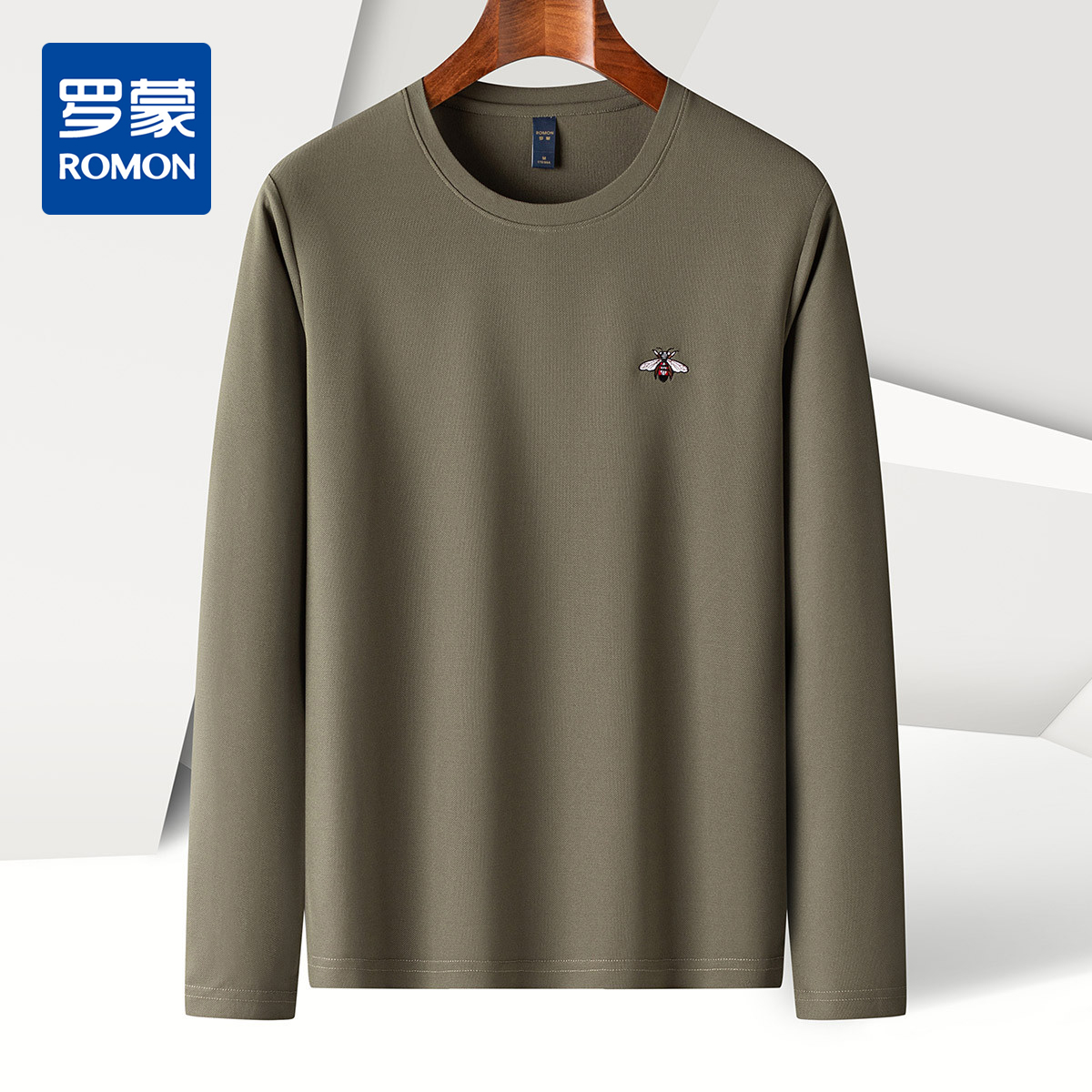 【蜜蜂绣花】罗蒙春夏男装圆领t恤男长袖t恤男舒适男士t恤长袖上衣男体恤